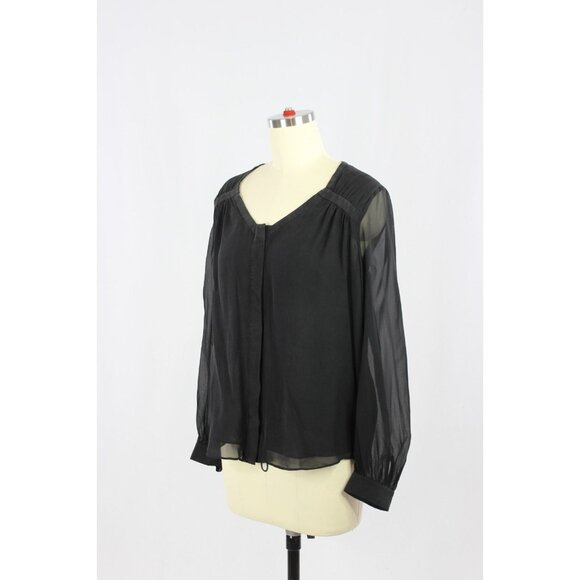 DVF DIANE VON FURSTENBERG Lane Black Silk Chiffon Blouse, Size 4 - Picture 5 of 16